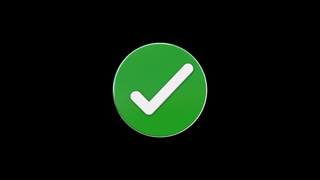Green Check Mark Success Icon Animation | Approved Confirmation Symbol | Transparent Background. 
Perfect for user interface (UI), mobile apps, web design, business presentations, and digital content.