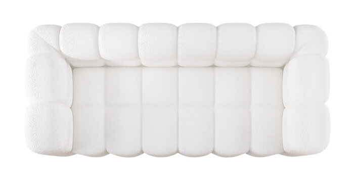 Top View of a Modern White Tufted Sofa Isolated on a Clean Background.