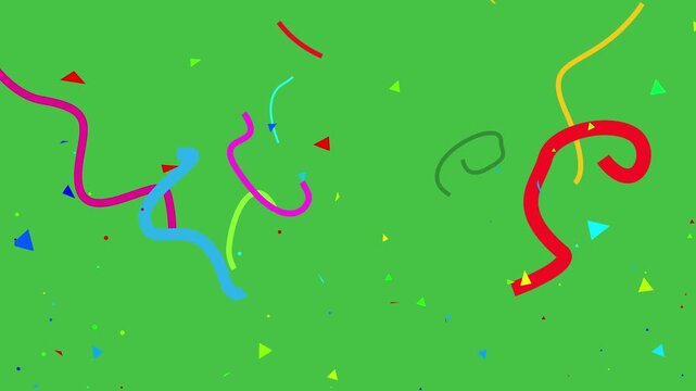 Multicolor Confetti Explosion, 2D animation of exploding confetti on Green Screen, Vibrant colorful confetti falling effects in celebration scene, Colorful Confetti  with Ribon Celebration Falling