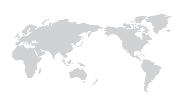 Monochrome Asia-Pacific focused world map in flat vector style.

