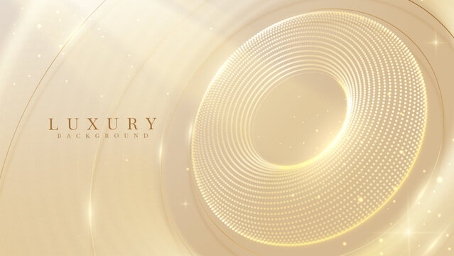 Abstract luxury gold background with elegant light circle. Beautiful flow motion curves displaying bright flare effect decoration. Vector illustration.