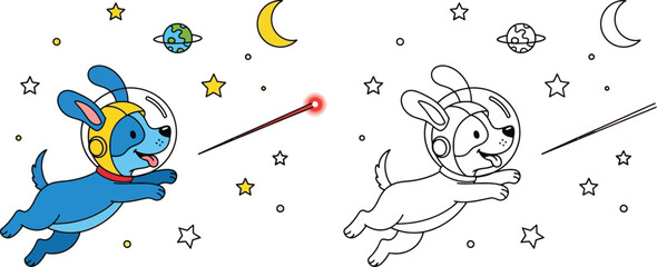 Adorable Astronaut Dog Floating in Space Cosmic Adventure Cartoon for Kids © Snehashish Pritom
