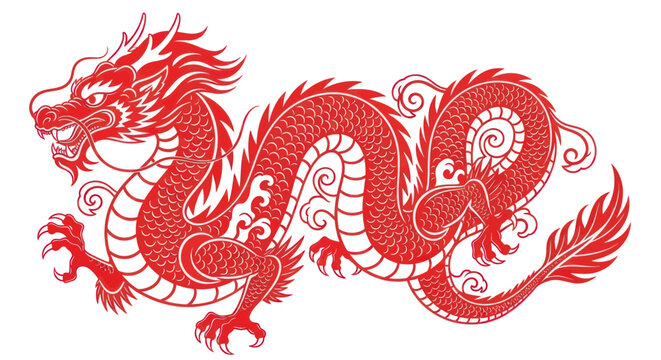 Traditional Chinese Red Dragon Illustration - Symbol of Power and Good Fortune