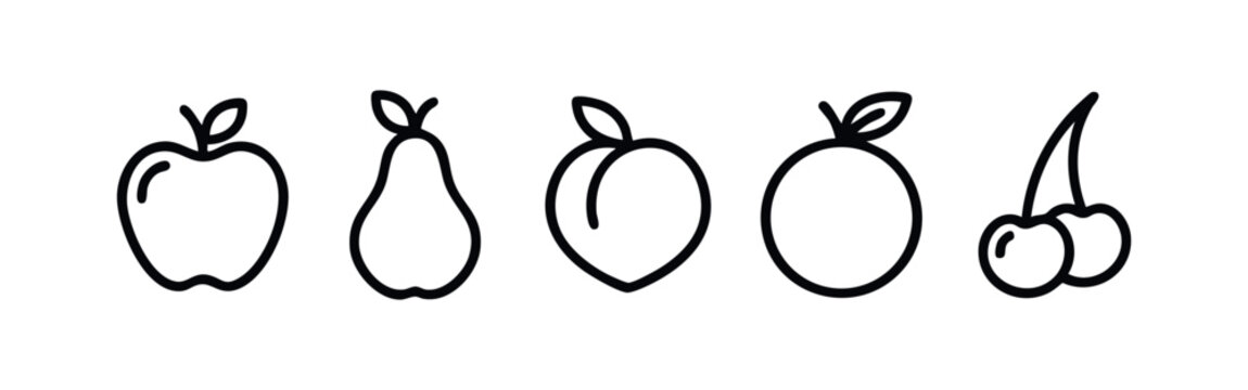 Assorted Fresh Fruits Line Art Icons Set