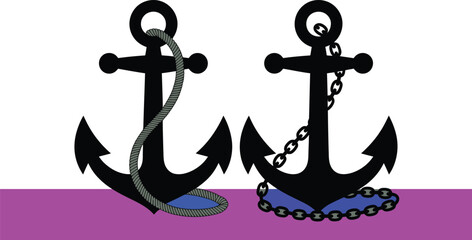 Naklejka premium Nautical anchors with chain and pink stripe illustration