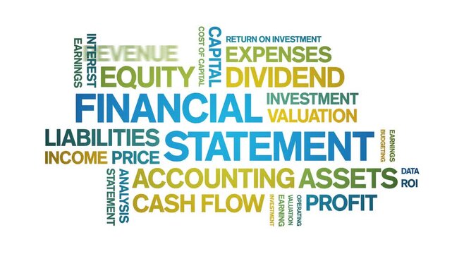 Financial Statement animated word cloud-text design animation tag kinetic typography seamless loop.