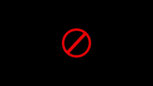 International prohibition mark. Ban forbidden sign. Traffic pictogram of Crossed out red circle. Warning, stop or no entry forbidden red circle. Motion graphics of stop circle icon concept