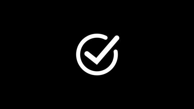 White check mark icon.Animated check mark icon in white against dark blue background for positive affirmations and approved actions. Motion graphics of verified concept