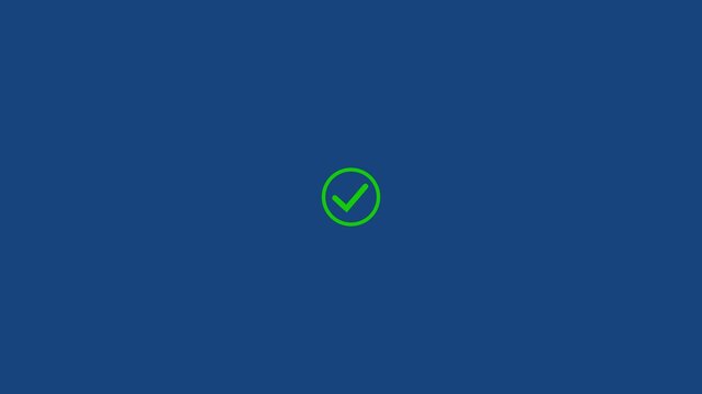 White check mark icon.Animated check mark icon in white against dark blue background for positive affirmations and approved actions. Motion graphics of verified concept