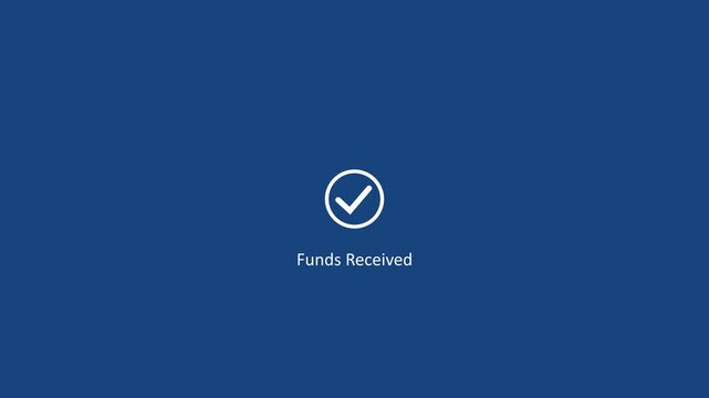 White check mark icon with payment successful text animation on blue background.Tick mark done icon complete accept with payment successfully. Motion graphics of verified concept