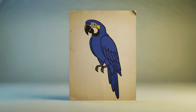 Blue Macaw Parrot Illustration on Vintage Paper - Tropical Bird Vector Art