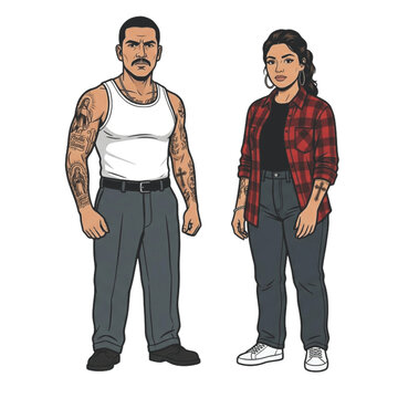 Mexican cholo couple illustration	