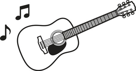Fototapeta premium A black and white illustration of an acoustic guitar with musical notes