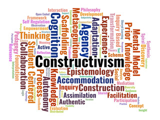 Obraz premium Constructivism Word Cloud. A Visual Summary Of Learner-Centered Theories, Social Interaction Models, And Cognitive Frameworks Used To Facilitate Active Knowledge Building In Education.