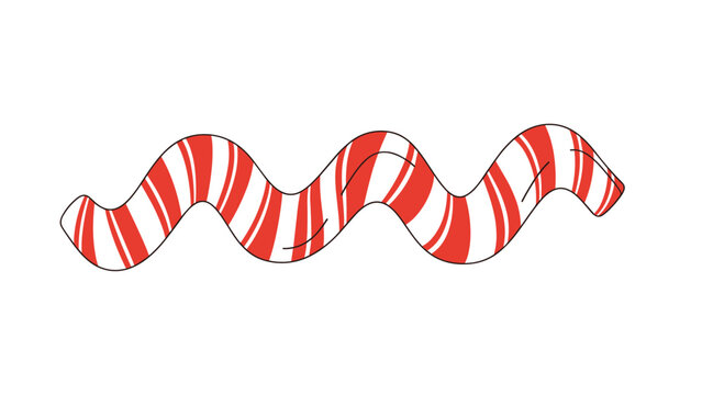 Wavy peppermint candy cane or striped Christmas ribbon design element isolated on a clean white background for holiday decor.