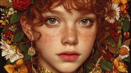 Obraz premium Redhead Beauty with Flowers: Captivating Portrait for Editorial and Commercial