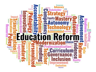 Fototapeta premium Education Reform Word Cloud. A Strategic Overview Of Policy Frameworks, Accountability Systems, And Innovative Governance Models Shaping The Future Of Global Educational Landscapes.