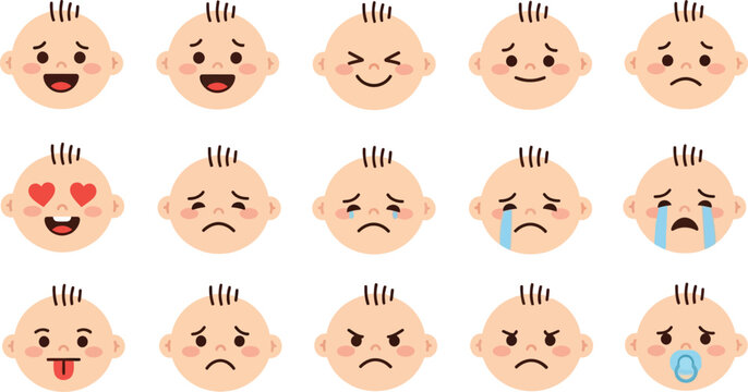 Adorable baby faces vector illustration displaying a range of human emotions
