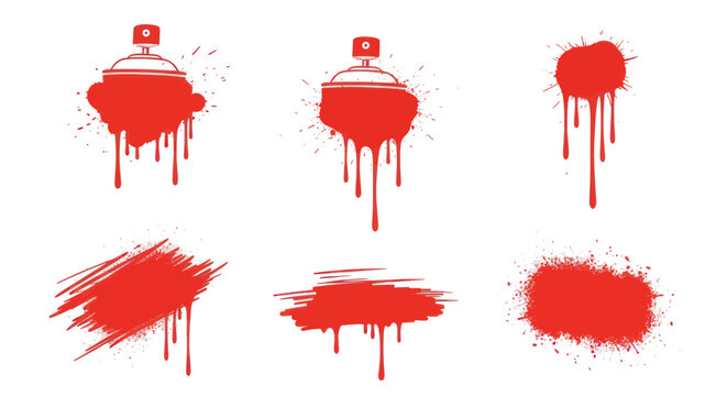 Red Paint Spray Can Splatter and Brush Stroke Icons