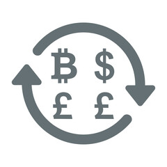Obraz premium Circular vector arrow symbolizing currency exchange with bitcoin, dollar, and pound symbols