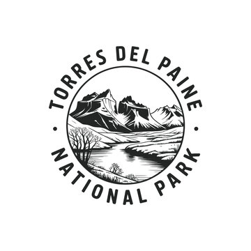Torres del Paine national park emblem mountains lake and trees