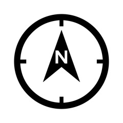 A black and white sign with a compass pointing north. © Shoyon