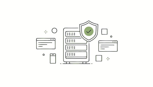 Secure Server Rack with Shield Icon Representing Data Protection.