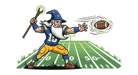 Fototapeta premium American Football Wizard Casting Spell on Field