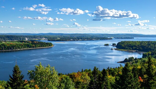 Panoramic view of the Saint John River from atop a hill in Fredericton, Canada