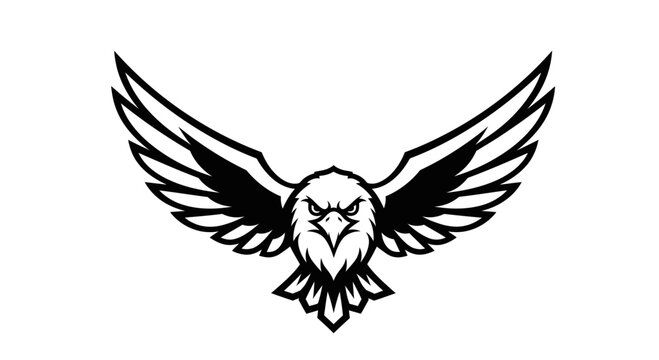 Eagle Emblem Logo Design, Fierce Bird of Prey with Open Wings, Vector Art