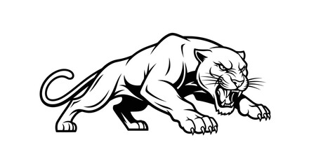Obraz premium Aggressive Black Panther Mascot, Fierce Predator, Roaring Big Cat Illustration