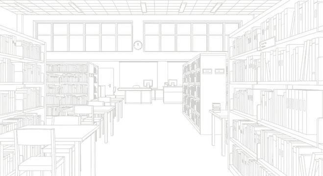 empty library interior with bookshelves