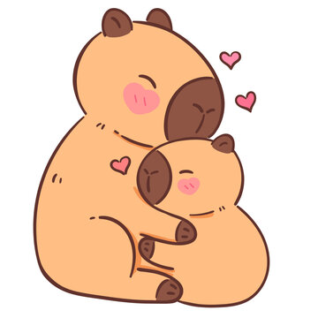 Capybara Hug togerther Line Color Illustration