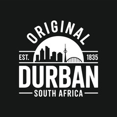 Fototapeta premium Vintage emblem featuring the durban skyline and established date