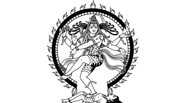 Hindu goddess Durga dancing on demon