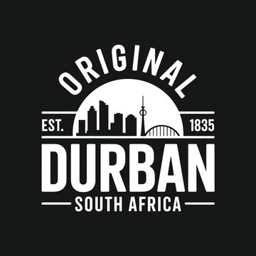 Vintage emblem featuring the durban skyline and established date