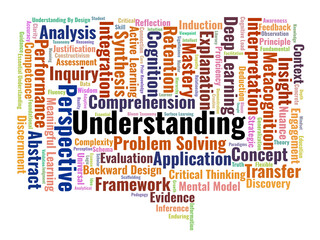Fototapeta premium Understanding Word Cloud. A Visual Summary Of Cognitive Processes, Levels Of Comprehension, And Educational Frameworks Designed To Foster Meaningful Learning And Knowledge Transfer.