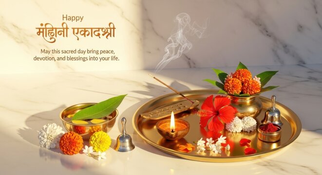 Traditional hindu offering plate for mahalaya paksha celebrations