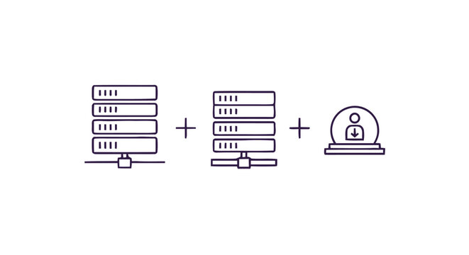 Server racks and user icon representing data management and user access.