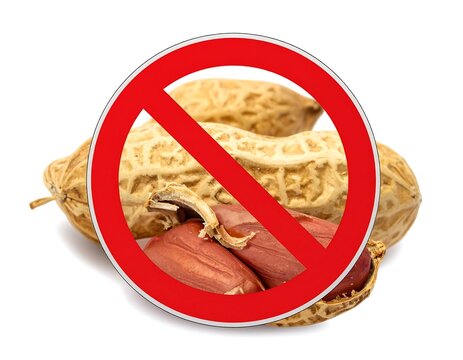 A forbidden peanuts symbol on a white background