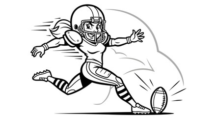 Obraz premium Female Football Player Kicking Ball, Action Shot, American Football Woman