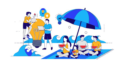 Obraz premium Summer Beach Picnic and Creative Business Ideas Vector Illustration
