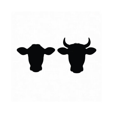 Silhouettes of two cows heads against a plain white background