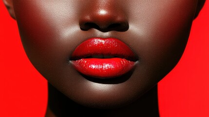 Obraz premium Dramatic Beauty: Close-Up of Woman with Bold Red Lips and Dark Skin