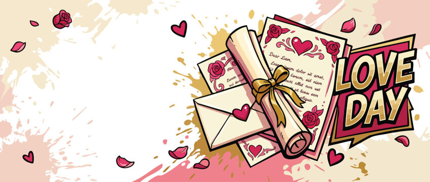 Valentine Love Letter with Ornate Scroll and Heart Details