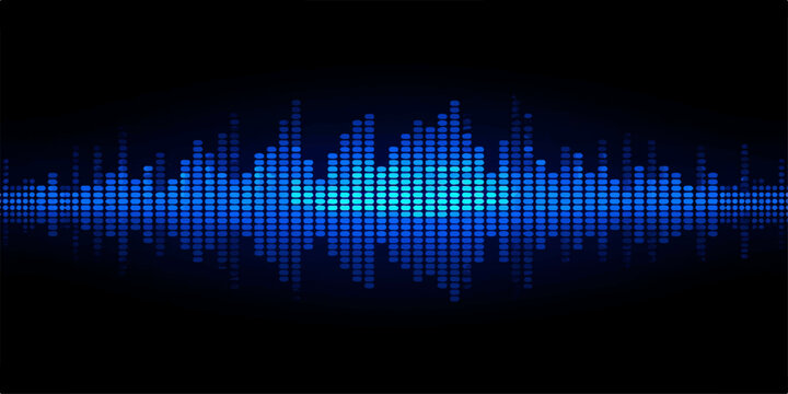 Abstract sound wave background with digital audio equalizer waveforms and light frequency spectrum lines for music studio technology illustration