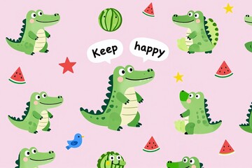 Fototapeta premium crocodiles and watermelon on a beige background