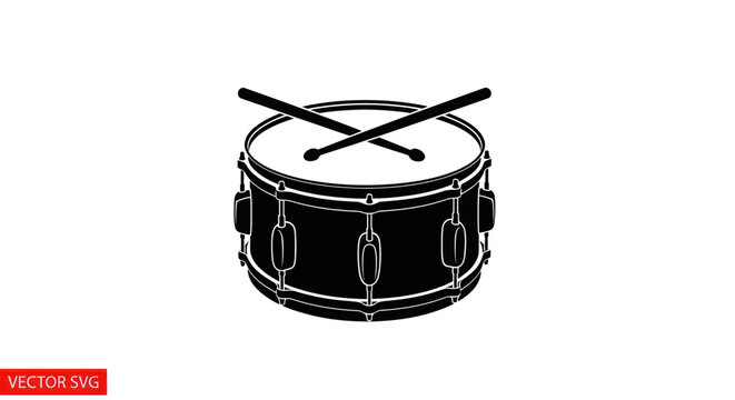 Black and White Snare Drum with Drumsticks - Vector Graphic