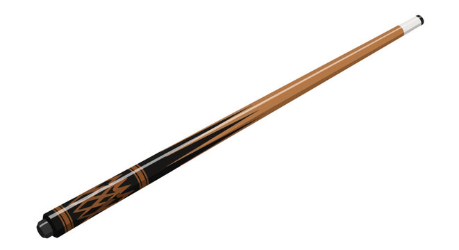 Billiard Cue Stick with Ornate Black and Gold Design on White Background