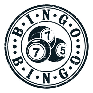 Vintage bingo stamp with balls displaying numbers seven and five